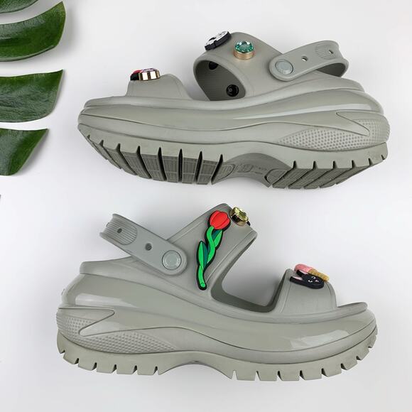 Crocs Classic Mega Crush Sandals Chunky Platform Grey Jibbitz Women's 10 - Picture 7 of 13